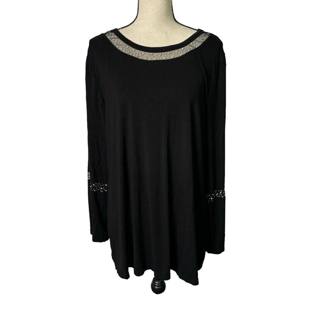 Catalog Favorites Blouse Womens‎ XL Black Rhinestone Accents Tunic Stretch